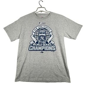 Majestic New York‎ Yankees 2009 World Series Champions T Shirt Mens Medium Gray